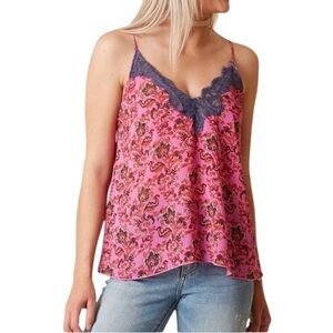 Intimately Free People Pretty Thing Pink Paisley‎ Cami Tank Top Sz Small Lace
